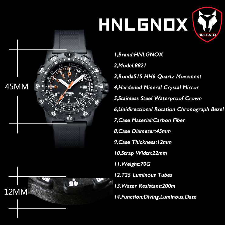 Hnlgnox Mens Pilot Watches Spo - Rubber Strap Diver 评论和价格