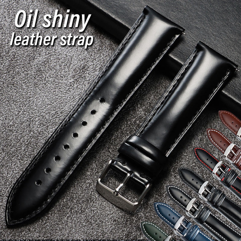 Oil Shiny Genuine Leather Stra - Leather Strap Quick Release 评论和价格